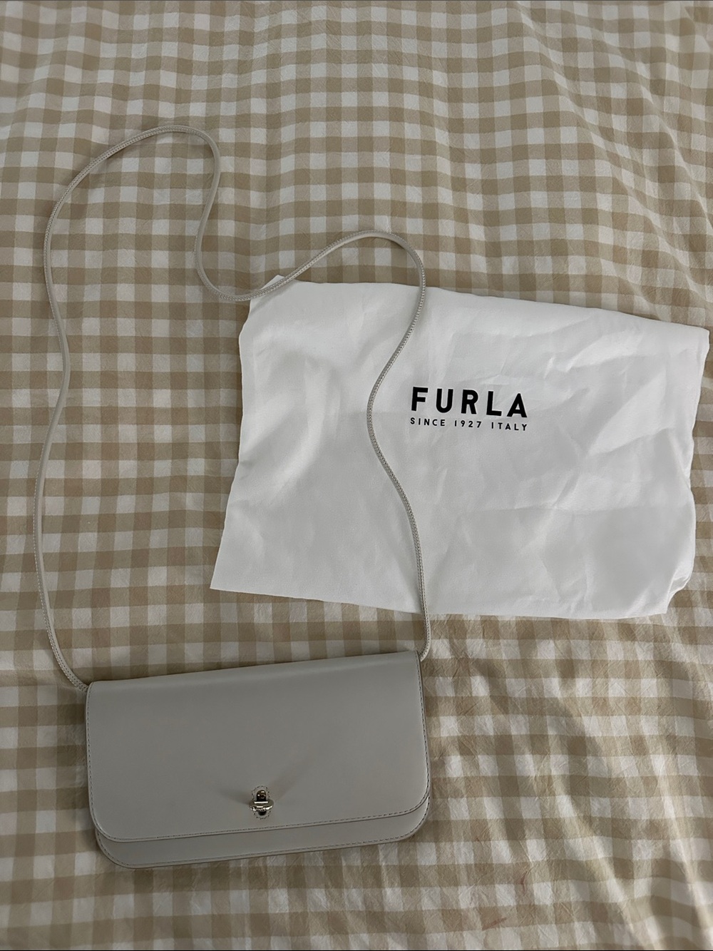 Furla Light Gray Leather Crossbody with Silver Hardware